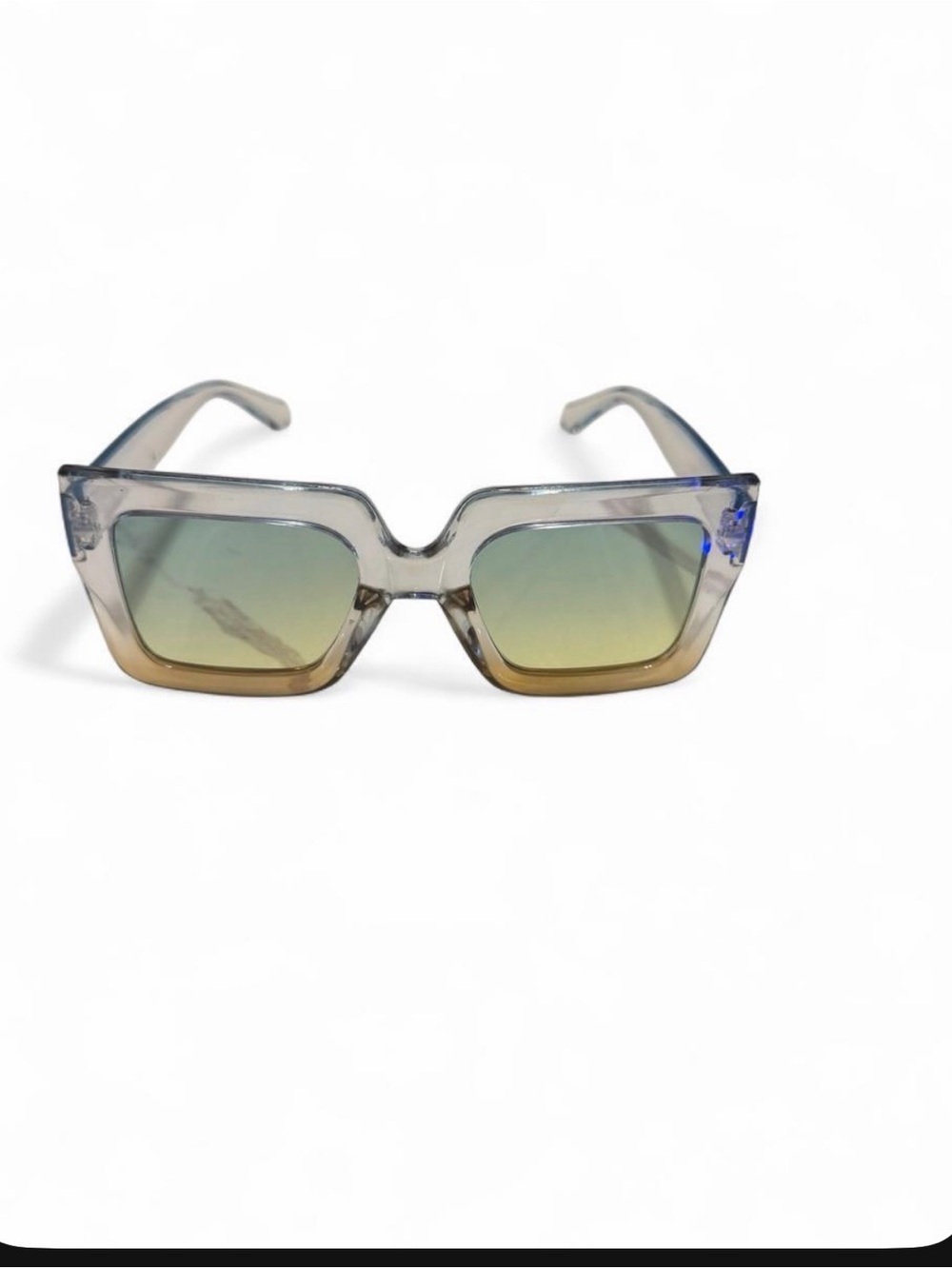Women's Gradient Clear-to-Brown Square Sunglasses with Green Lenses